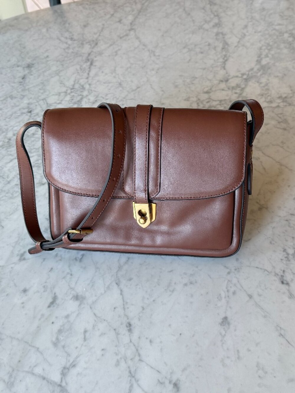 Banana Republic Leather East-West Shoulder Bag | Cognac | Gold Hardware | FA20